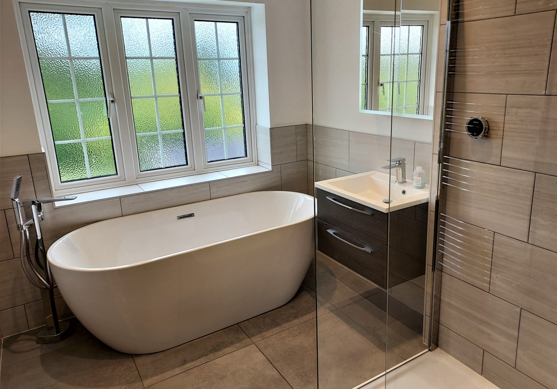 Supply & install Bathroom refurbishment in Galmpton with freestanding bath & wall hung vanity