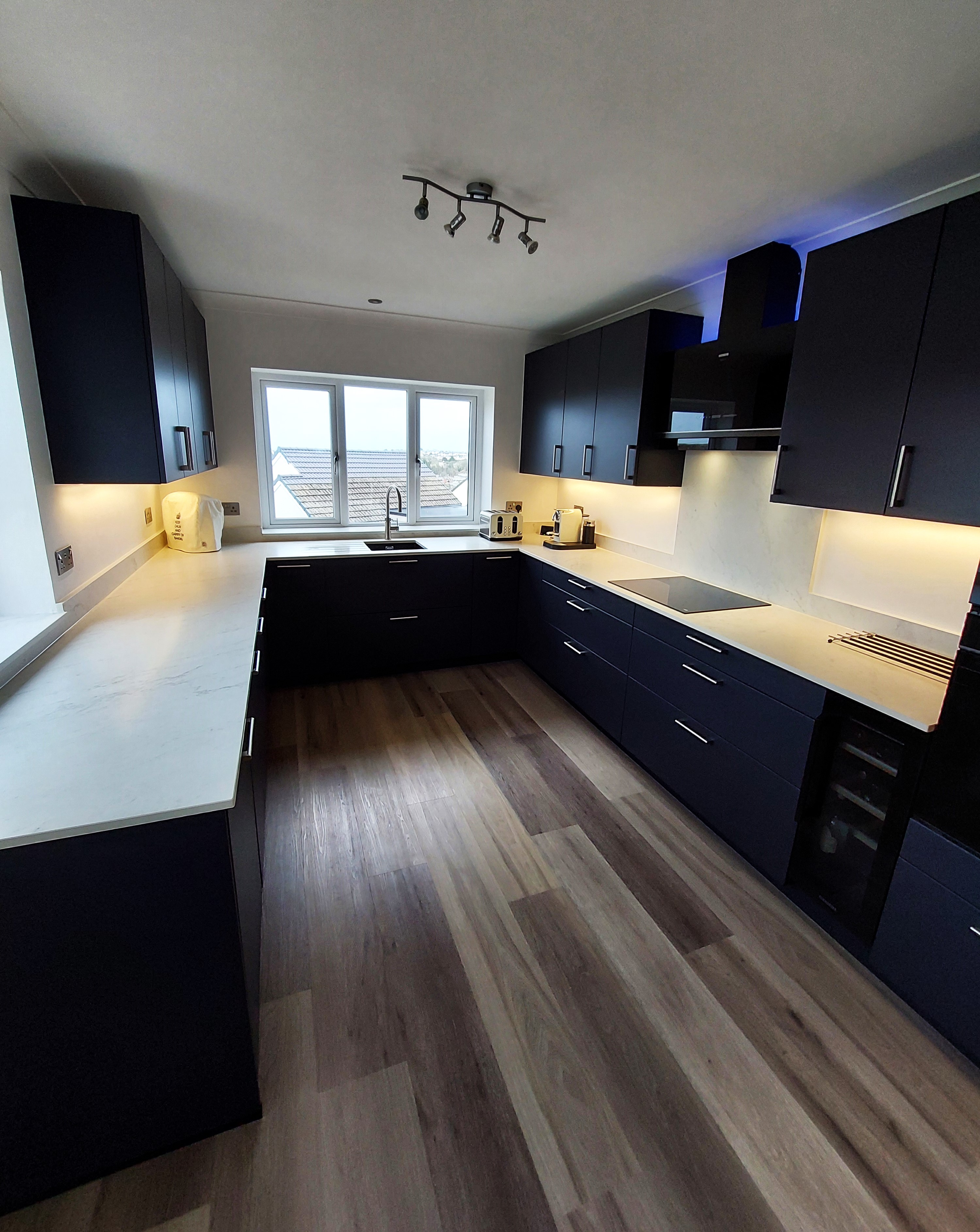 Bauformat Black Blue kitchen refurb in Brixham with Siemens appliances and Dekton worktops